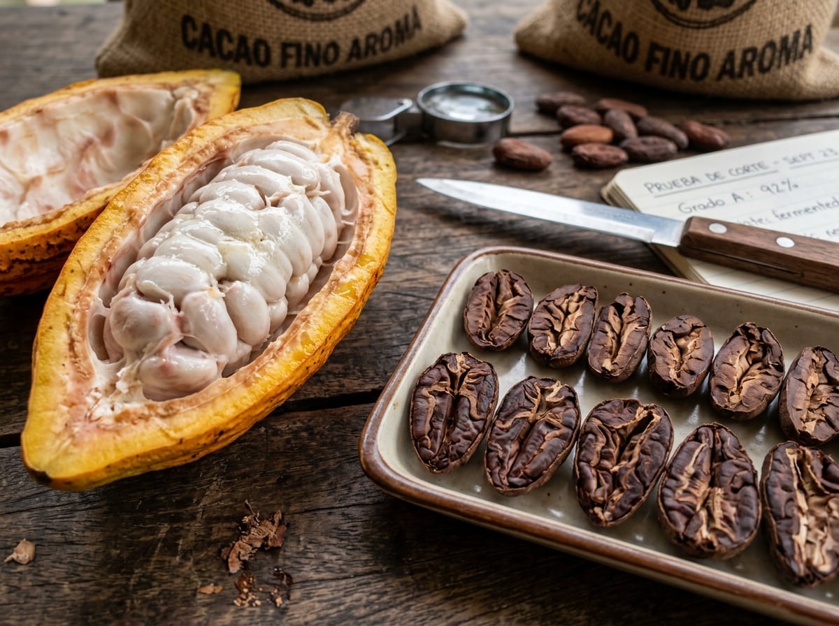 Prueba de corte y mazorca de cacao