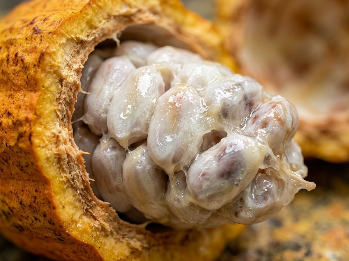 Fruto de cacao maduro abierto