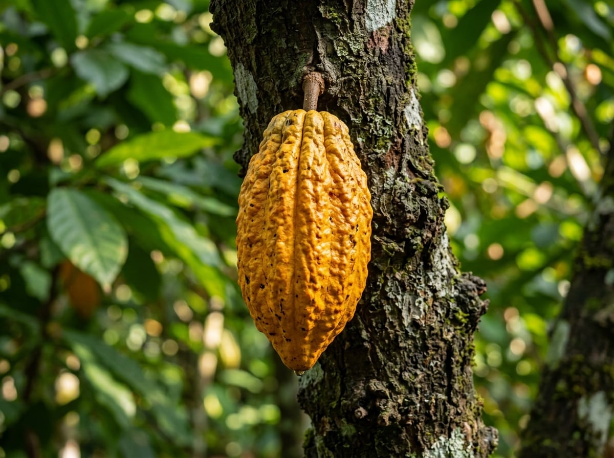 Mazorca de cacao en árbol